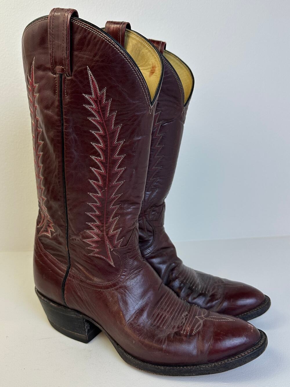 Vintage Tony Lama Burgundy Leather Cowboy Boots Style 1907 Men's Sz 10